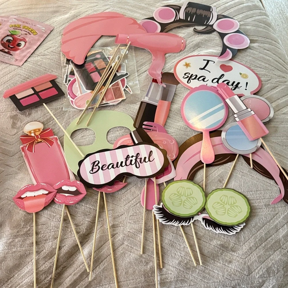 Pink Spa Party Set with Photo Props and banner